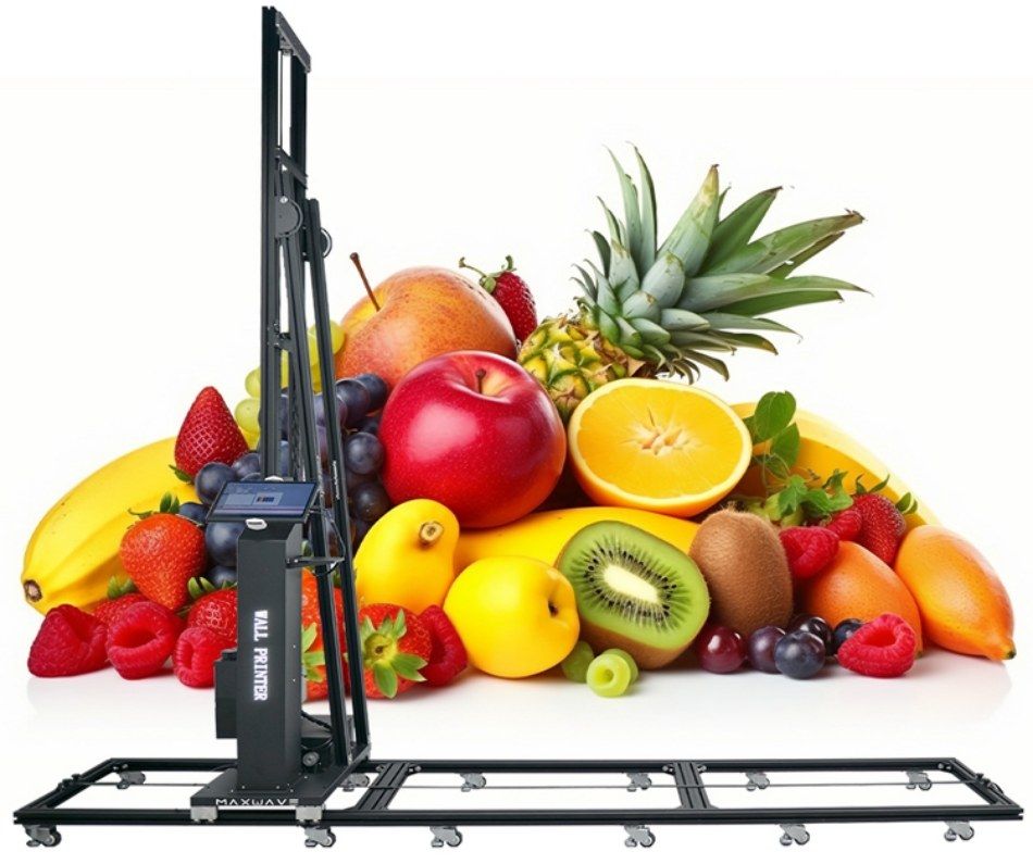 3D UV wall printing machine with black Wall Printer tower on a four-section floor rail