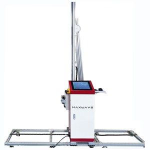 Vertical UV wall printer with white-and-red cabinet, touch screen and wide floor rail