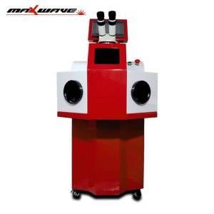 Red 80 W vertical jewelry laser welder cabinet with binocular microscope, front display and two side hand ports