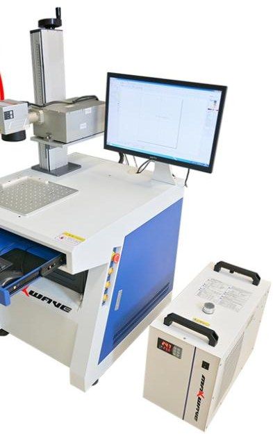 MW-UV cabinet UV laser marker with pull-out keyboard tray, monitor and water chiller