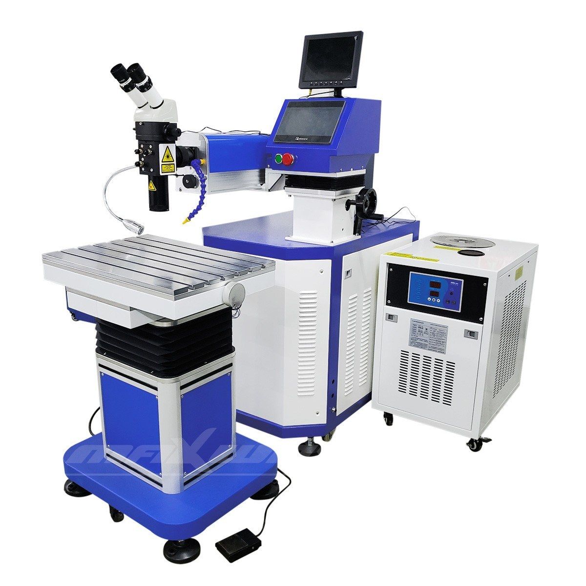 Blue version of the mould laser welding machine with microscope, lifting T-slot table and water chiller