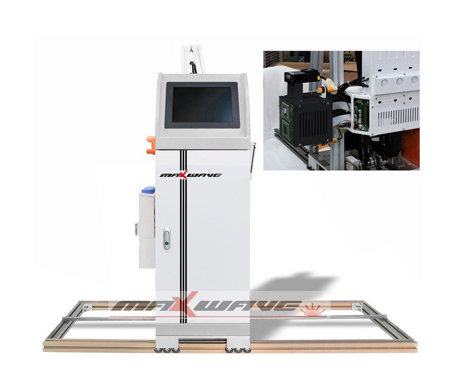 White-housing version of the touch-screen wall printer, with an inset close-up of the print carriage