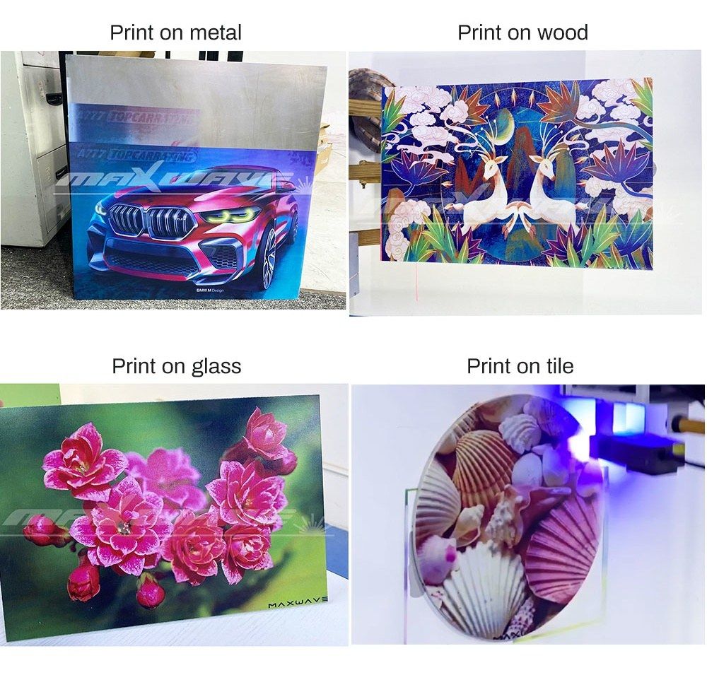 UV print samples on metal, wood, glass and tile