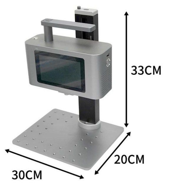 MW-SM2 mini laser marker on its stand with dimensions 30 × 20 × 33 cm